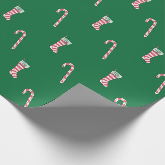 Strumpf und Candy Cane Muster Geschenkpapier (Ecke)