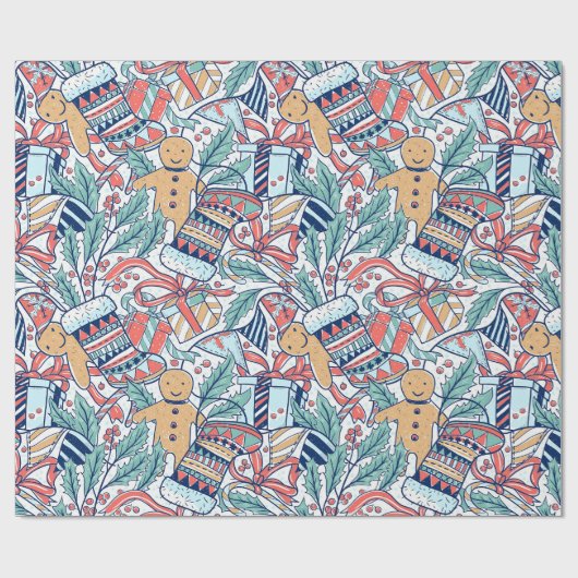 "Strumpf und Lebkuchenmänner" Geschenkpapier (Flach)