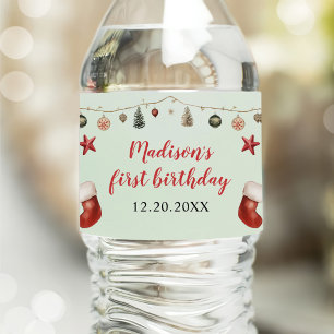 Strumpf Weihnachten 1. Geburtstag Party Wasserflaschenetikett