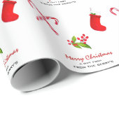 Strumpf, Zuckerrohr und Holly-Beeren Weihnachten Geschenkpapier (Rolleneckpunkt)