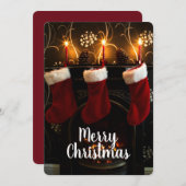 Strümpfe am Kamin Feiertagskarte (Vorne/Hinten)