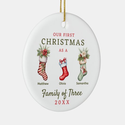 Strümpfe Familie der drei ersten Weihnachten Keramik Ornament (Rechts)