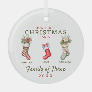 Strümpfe Familie der drei ersten Weihnachten Ornament Aus Glas