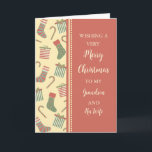 Strümpfe Grandson und seine Ehefrau Weihnachten Karte<br><div class="desc">Frohe Weihnachten für Enkel und seine Ehefrau-Karte mit niedlichen Strümpfen,  Geschenken und Bonbons Muster und nachdenklichen Vers.</div>