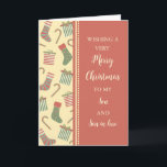 Strümpfe Son und Sohn im Gesetz Weihnachten Karte<br><div class="desc">Frohe Weihnachten für Sohn und Sohn in der Rechtskarte mit niedlichen Strümpfen,  Geschenken und Süßspeisen Muster und nachdenkliche Vers.</div>