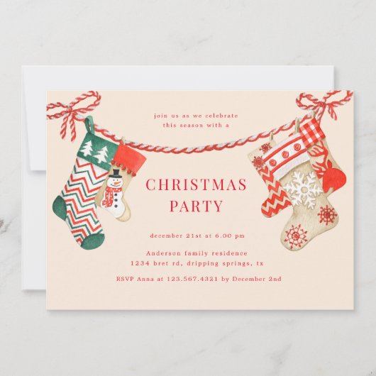 Strümpfe Weihnachten Party Einladung (Vorderseite)