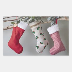 **STRÜMPFE ZU MANTEL**-WEIHNACHTEN RECHTECKIGER AUFKLEBER