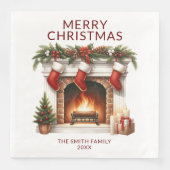Strumpfs Fireplace Rotes Weihnachtsfest Party Serviette (Vorderseite)