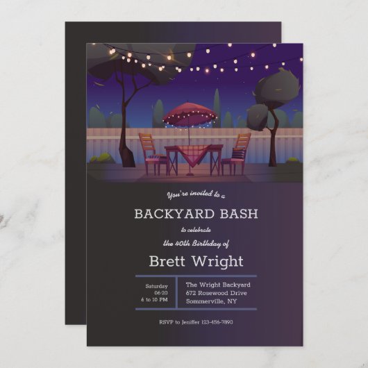 Strung Lights Backyard Party Einladung (Vorne/Hinten)