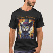 Struppige Hexenkatze Halloween T-Shirt (Vorderseite)