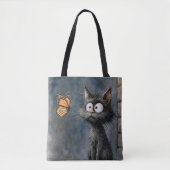 Struppige Katze starrt einen Schmetterling an Tasche (Vorderseite)