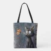 Struppige Katze starrt einen Schmetterling an Tasche (Rückseite)