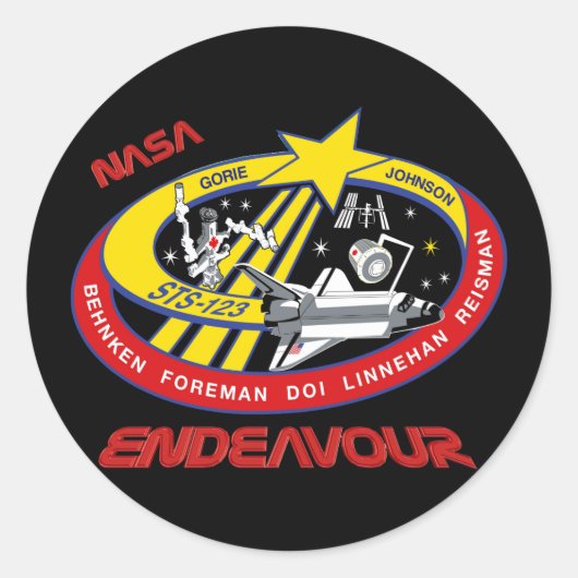 STS 123 Endeavour Runder Aufkleber (Vorderseite)