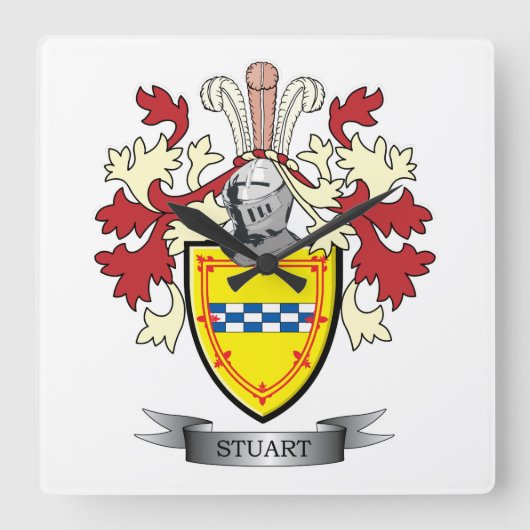 Stuart Family Crest Coat of Arms Quadratische Wanduhr (Vorderseite)