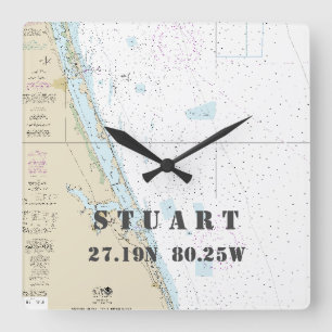Stuart FL Latitude Longitude Nautical Chart Quadratische Wanduhr