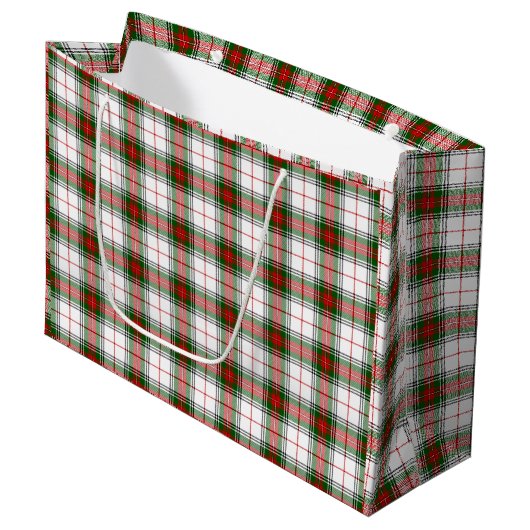 Stuart / Stewart tartan, weiß grün kariert Große Geschenktüte (Vorderseite Schrägansicht)