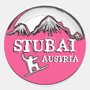Stubai Österreich rosa Snowboard-Themaaufkleber Runder Aufkleber