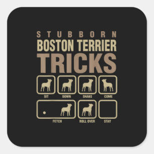 Stubborn Boston Terrier Tricks Dog Lover T - Shirt Quadratischer Aufkleber