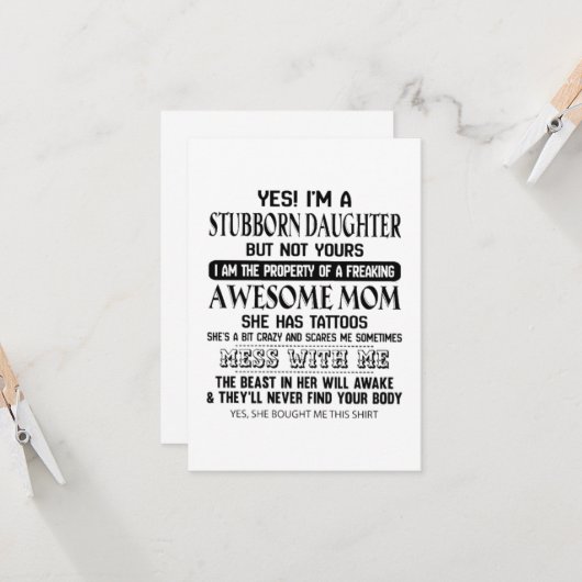 Stubborn Daughter Phantastisch Karte (Vorderseite/Rückseite Beispiel)