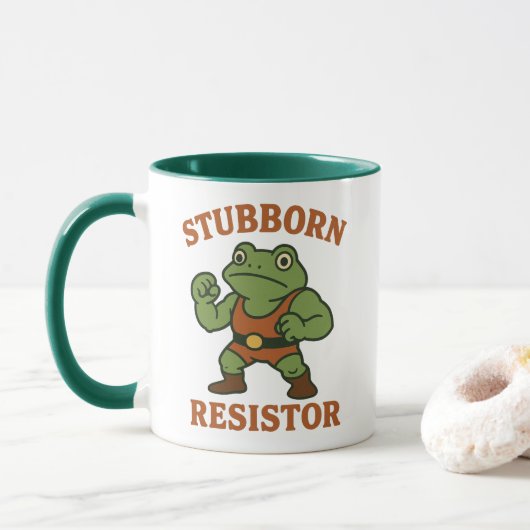 Stubborn Resistor - Motivational Frog Gym Tee Tasse (Mit Donut)
