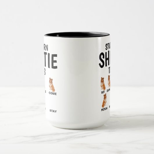 Stubborn Sheltie Tricks, Funny Shetland Sheepdog Tasse (Zentrum)