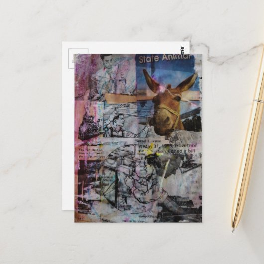 Stubborn Working Men a unique Mixed Media Collage Postkarte (Vorderseite/Rückseite Beispiel)