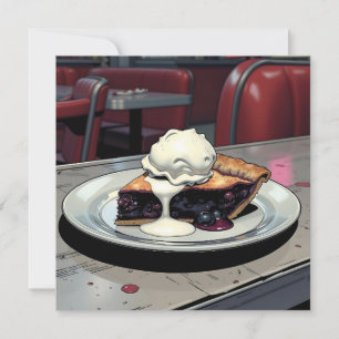 Stück Blaubeerkuchen und Vanilleeis leer Karte