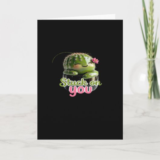 Stuck On You Cute Cactus Pun Kawaii Valentines Lov Karte (Vorderseite)