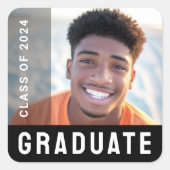 Student Abschluss Modernes schwarzes Foto Quadratischer Aufkleber (Vorderseite)