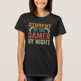 Student am Tag Gamer bei Nacht Gamer Vintage-Video T-Shirt