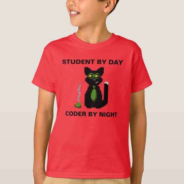 Student an Tag - Coder by Night Cat Shirt (Vorderseite)
