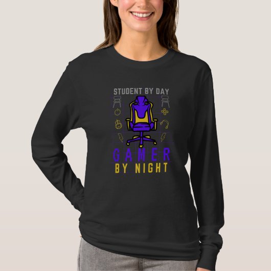 Student By Day Gamer By Night Funny Gaming Adults  T-Shirt (Vorderseite)