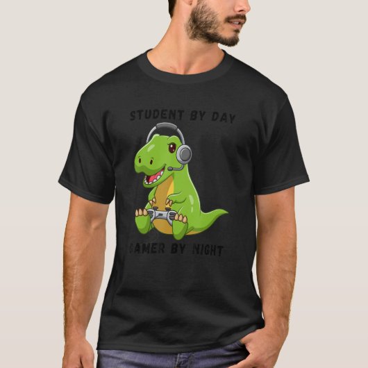 Student By Day Gamer By Night Meme Rex Dinosaur T-Shirt (Vorderseite)