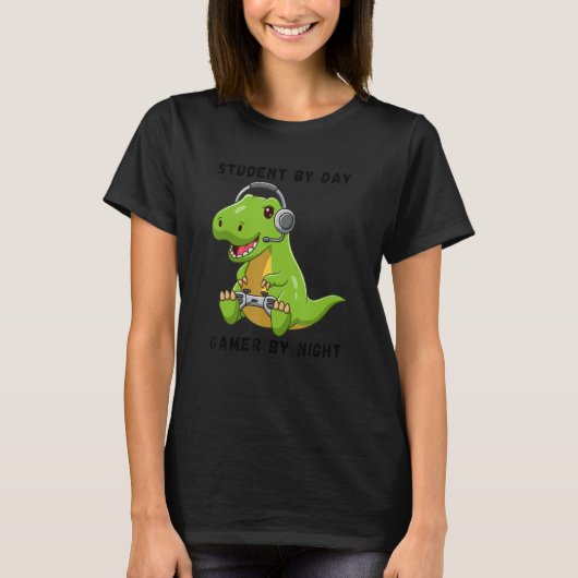 Student By Day Gamer By Night Meme Rex Dinosaur T-Shirt (Vorderseite)