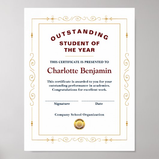 Student des Jahres Erfolgszeugnis Poster (Vorne)