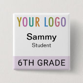 Student Name Badge Button School Logo Lilac Purple (Vorderseite)