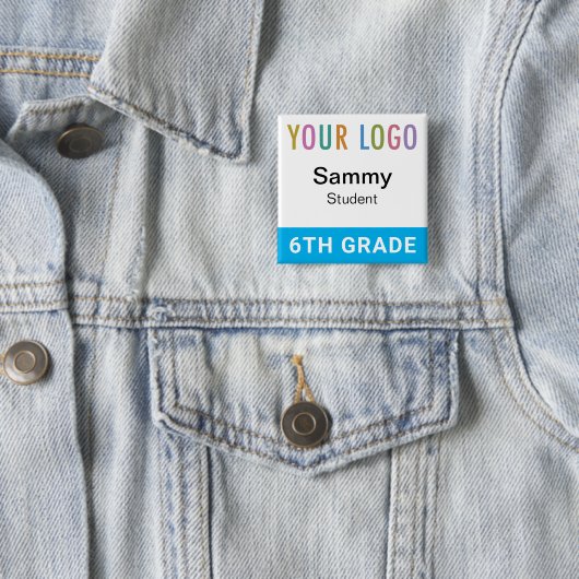 Student Name Badge Button School Logo Sky Blue (Beispiel)