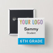 Student Name Badge Button School Logo Sky Blue (Vorne & Hinten)