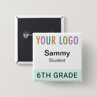 Student Name Tag Button with School Logo Reusable
