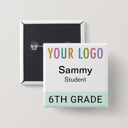 Student Name Tag Button with School Logo Reusable (Vorne & Hinten)