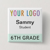 Student Name Tag Button with School Logo Reusable (Vorderseite)