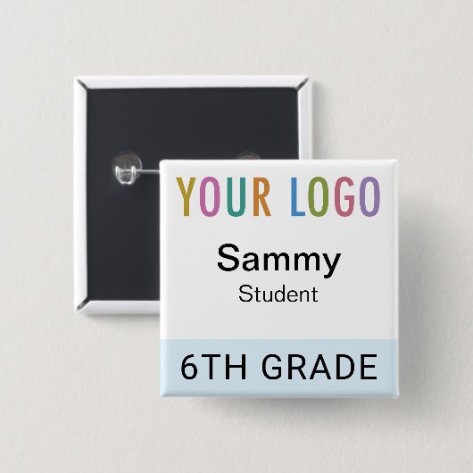 Student Nametag Button with School Logo Light Blue (Vorne & Hinten)