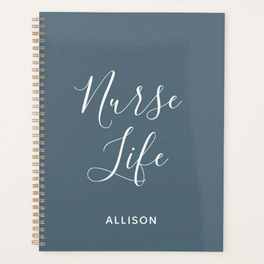 Student Nurse Dusty Blue White Script Personalisie Planer (Vorderseite)