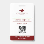 Student Nurse Practitioner DNP Red Foto QR Code Ausweis (Rückseite)