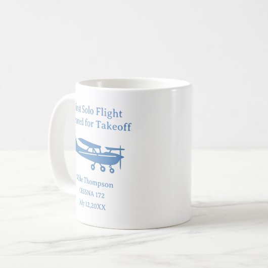 Student Pilot First Solo Aviation Blue Personalize Kaffeetasse (Vorderseite Links)