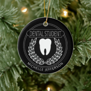 🦷 Student - Schwarz, Weiß und Silber Keramik Ornament