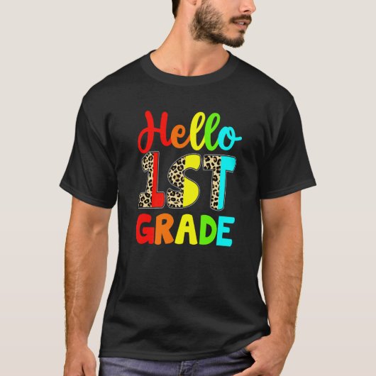 Student Teacher Hello 1st Grade Leopard Back To Sc T-Shirt (Vorderseite)