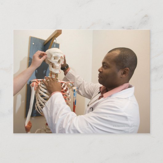 Studentenärzte, die Anatomie auf einem Skelett unt Postkarte (Vorderseite)