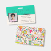 Studentenausweis Abzeichen | Doodles Aquamarin Ausweis (Vorder- & Rückseite)