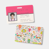 Studentenausweis Abzeichen | Doodles Rosa Ausweis (Vorder- & Rückseite)